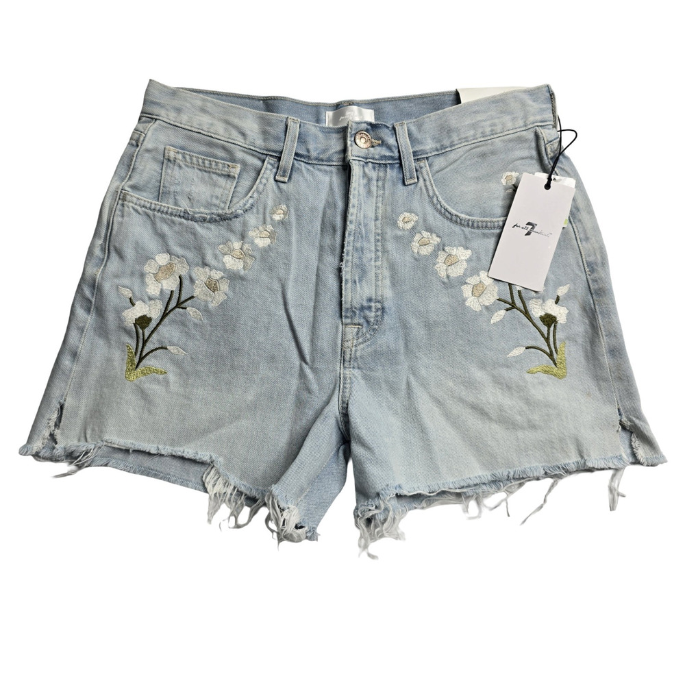 7 For All Mankind Easy Ruby Floral Embroidered Cut Off Shorts Size 30